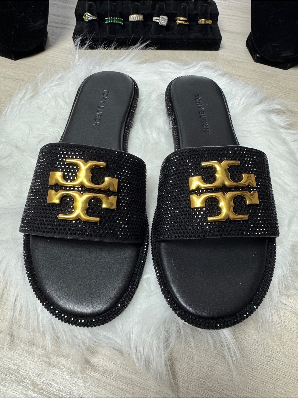 Tory Burch Everly Rhinestone Slides Sandals - Picture 3 of 4